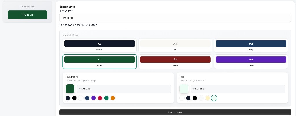 Try it on button customization