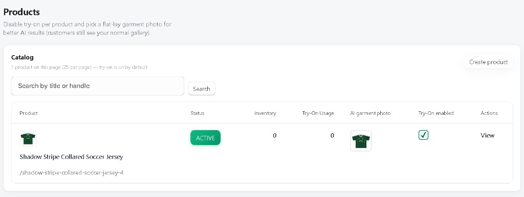 Product manager with try-on toggle
