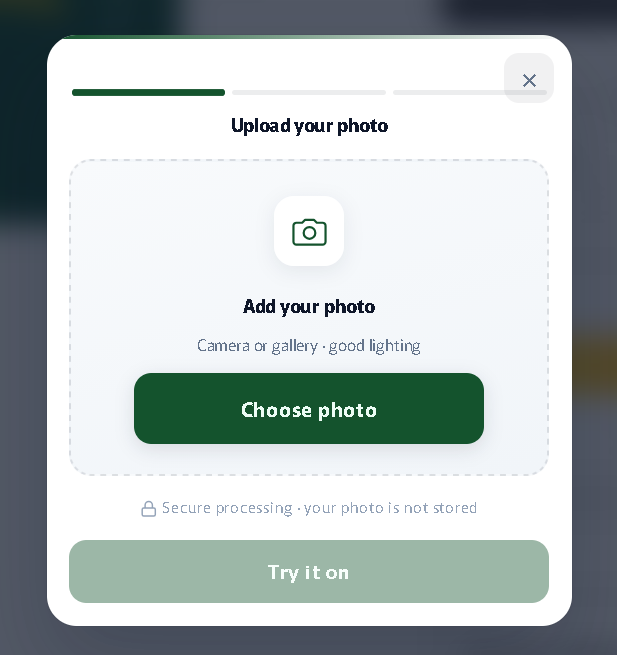 Virtual try-on photo upload modal